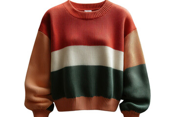 PNG, Wool sweater in green, red, and beige, isolated on transparent.