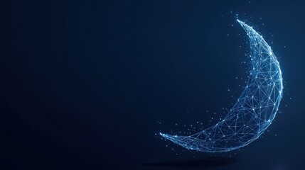 A serene crescent moon crafted from interconnected digital points and lines, suspended against a dark, calming backdrop. ..Created with Generative AI, not depicting real subjects.