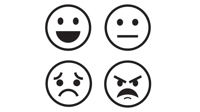 Vector illustration of basic human emotion emoticons set happy, neutral, sad, and angry expressions