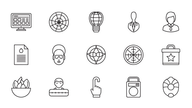 Vector illustration of a comprehensive set of business and targetrelated line icons for web and app design
