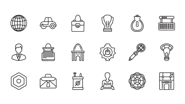 Vector illustration of outline icons set for business, technology, and abstract concepts in digital design