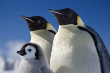 Obraz premium Emperor Penguin Family Standing on Snow in Antarctica