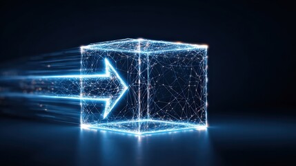 An illuminated cube glows against a dark background, representing digital data flow. ..Created with Generative AI, not depicting real subjects.