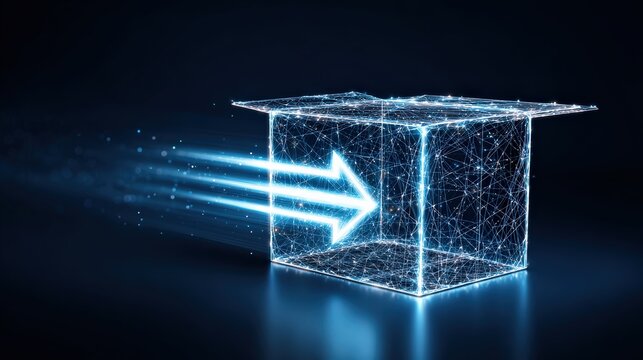 An illuminated box with glowing arrows signifies innovation. ..Created with Generative AI, not depicting real subjects.