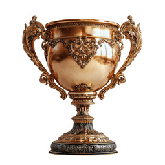 Golden trophy showcasing intricate design PNG, isolated on transparent background.
