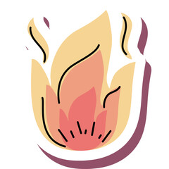 Stylized abstract illustration of a warm flame with yellow orange and red hues and black lines on a transparent background representing heat and energy