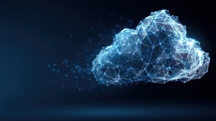 A digital cloud, rendered with a mesmerizing network of connected points and lines, floats against a deep, cool background. ..Created with Generative AI, not depicting real subjects.
