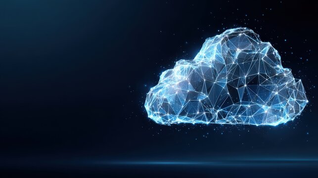 A digital cloud, representing data storage and connectivity, floats against a deep blue background. ..Created with Generative AI, not depicting real subjects. - Powered by Adobe