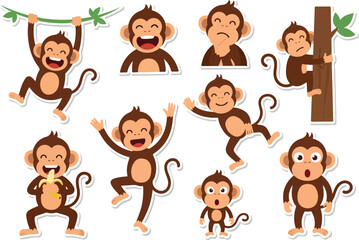 Collection of Playful Monkey Illustrations for Children's Designs
