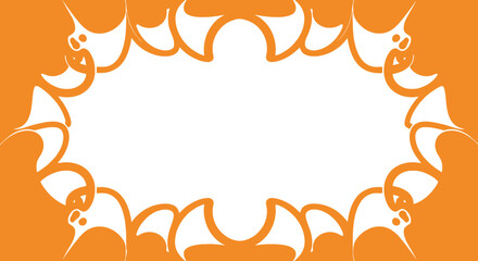 Halloween Bat Border Frame on Orange Background.