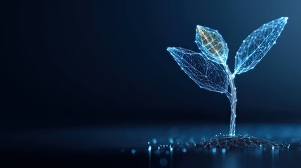 A cutting-edge concept of digital plant sprout growing out of the ground. ..Created with Generative AI, not depicting real subjects.