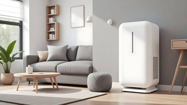 Breathe easier with a modern air purifier in a stylish living room for a healthier home, clean air solutions for a fresh and comfortable interior