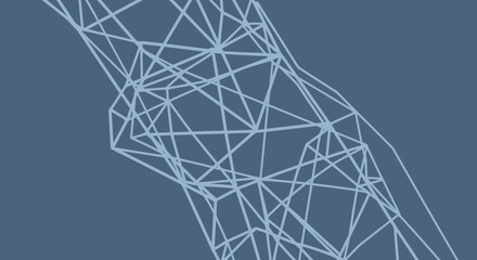 Abstract geometric wireframe structure on a blue background.