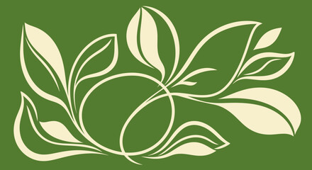 Elegant botanical illustration of leaves and stems on green background.