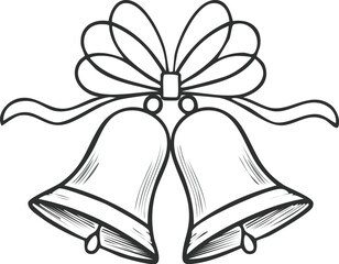 Two ornamental bells with a ribbon and bow tied between them, symbolizing celebration or holidays