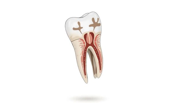 Explore Minimalist Tooth Root Anatomy Drifting on White for Dental Education