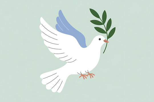 Symbol of hope and peace, a gentle white dove soars carrying an olive branch, a reminder of serenity and harmony for a world seeking unity