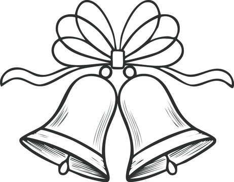 Two ornamental bells with a ribbon and bow tied between them, symbolizing celebration or holidays - Powered by Adobe