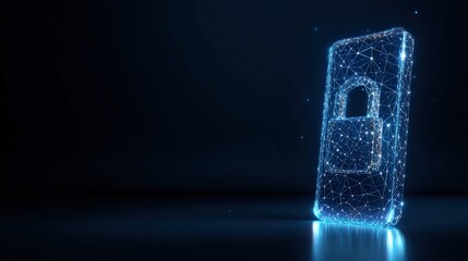 A futuristic, luminescent lock emblem is superimposed on a mobile phone, emphasizing the significance of digital security and data protection.Created with Generative AI, not depicting real subjects.