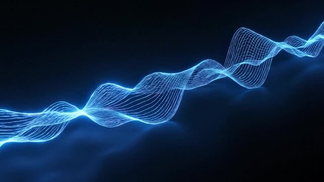 Minimal tech wave with glowing outline, modern electroform ultralight techline motion