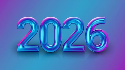 Blue Metallic 2026 Numbers Isolated on Background
