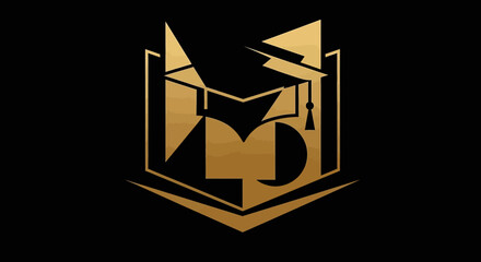 Golden Logo of Education and Learning for School.