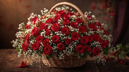 Floral Basket Arrangement with Red and White Roses