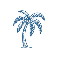 Sparkling blue palm tree silhouette illuminated against a deep black background with a mystical glow