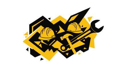 Construction Safety Helmets and Tools Graphic Illustration.