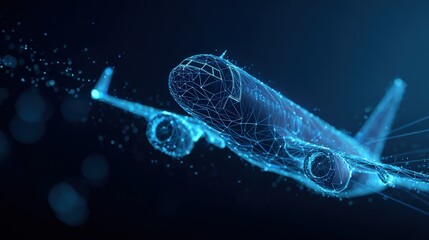 An advanced, futuristic digital representation of an aircraft. ..Created with Generative AI, not depicting real subjects.