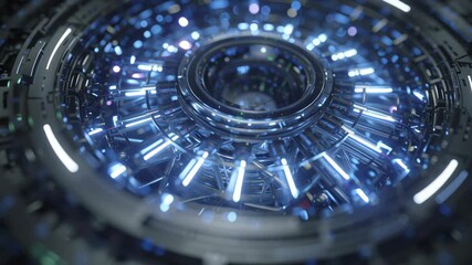 A blue and silver object with a circular shape. Macro shot receptor gate opening upon correct therapeutic docking, futuristic fine detail sharp clarity, receptor targeted treatment - Powered by Adobe