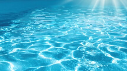 Obraz premium Sunlight glimmers on a tranquil water surface creating a beautiful play of light and shadows. The clear blue hue invites a sense of calm and relaxation in the warm atmosphere.