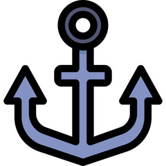 Obraz premium Stylized blue anchor icon with black outline on transparent background maritime symbol vector illustration