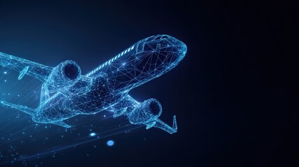 An impressive digital visualization of an airplane, showcasing technological and futuristic concept. ..Created with Generative AI, not depicting real subjects.