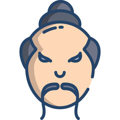 Stylized Avatar of an Elderly Asian Man with a Serious Expression and Traditional Hairstyle Subtle Shadowing and Outline Detail