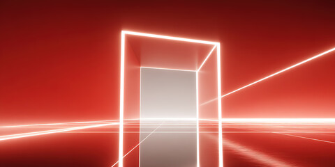 Abstract red illuminated gate frame and ground technology background