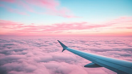 Obraz premium Airplane descending through clouds sky hyperrealistic art cloudscape aerial view gigapixel scale