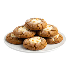 Stack of Gingerbread Cookies with Cream Cheese Center and Diced Candied Ginger, Dusted with Powdered Sugar isolated on a transparent background 