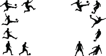 Soccer Players Silhouette Frame with Dynamic Poses on White Background