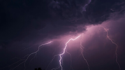 Night sky illuminated by bright lightning bolt