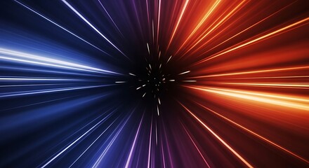 Abstract light trails in blue and orange creating a tunnel effect