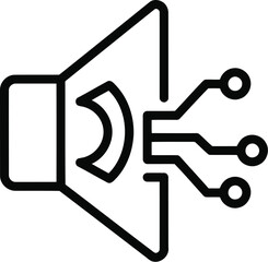 Digital audio speaker icon with circuit connections, representing sound technology and electronic communication