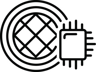 Global network and computer chip icon representing worldwide digital communication, data processing, and advanced technology infrastructure