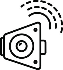 A simple line art icon depicting a speaker emitting sound waves, representing audio, communication, or notification