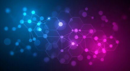 Abstract network connection background with glowing nodes in blue and pink