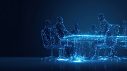 A futuristic view of a business meeting in digital form, capturing a sense of innovation and technological advancement. ..Created with Generative AI, not depicting real subjects.