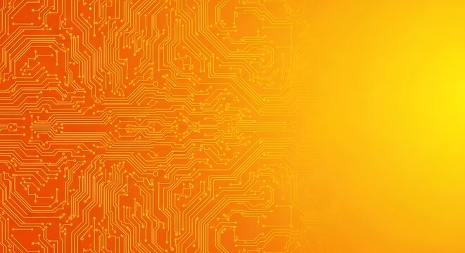 Abstract orange and yellow gradient with circuit board texture overlay