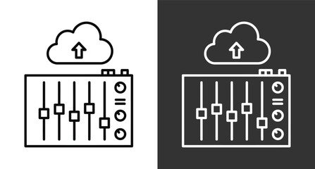 Cloud audio mixer icon. digital sound equalizer with upload symbol. online music production and engineering graphic.