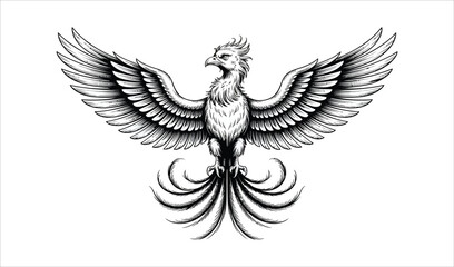 Striking Black and White Flying Phoenix Icon - Symbol of Rebirth