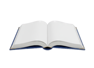 Open blank book with white pages on a black background representing knowledge and learning with soft shadows and a minimalist style